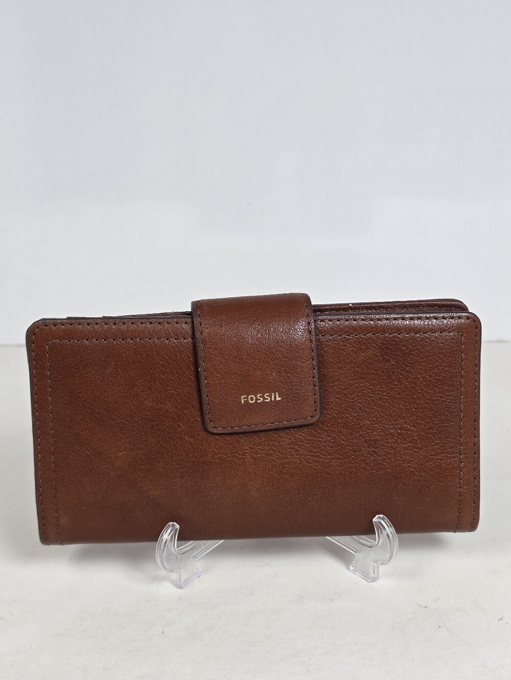Fossil Logan Snap Tab Clutch Brown Leather Wallet